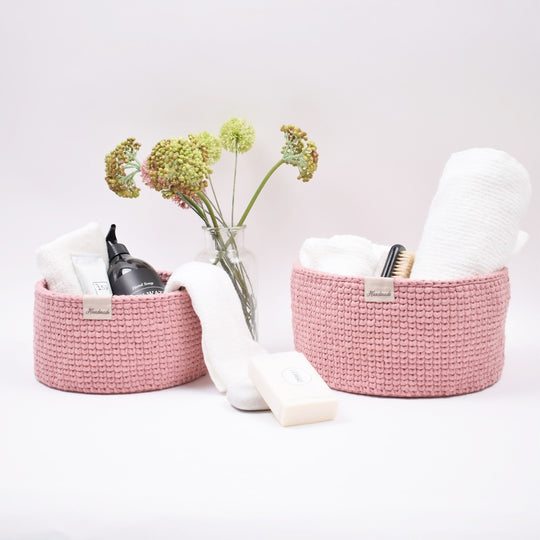 Panier Ribbon avec base en cuir ronde – maille jersey