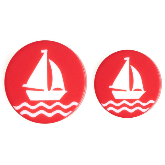 Bouton en polyester avec Bateau à voile, Rouge, 11 & 15 mm