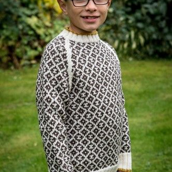

128-6 - Mønstersweater med kontrastkant
1