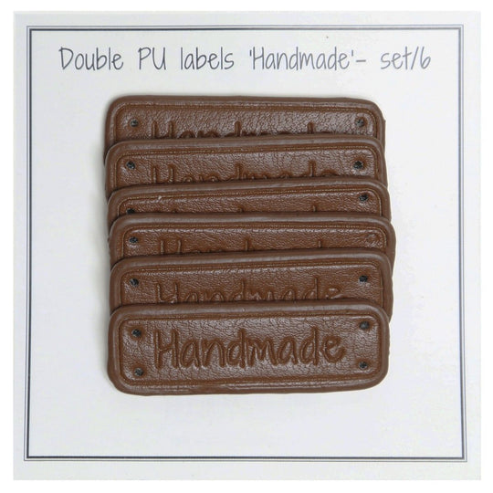 Étiquettes cuir en polyuréthane "Handmade" 5 x 1,5 cm - Go Handmade