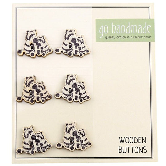 Boutons en bois - Paul &amp; Peter les Zèbres - 6 pièces, 20 mm - Go Handmade