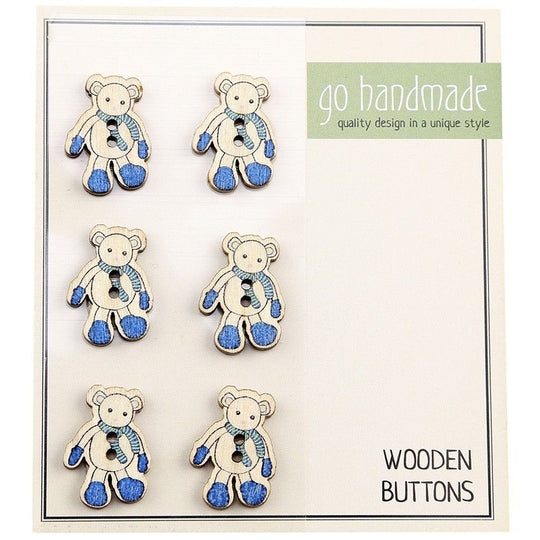 Boutons en bois - Luis la Souris - 6 pièces, 20 mm - Go Handmade