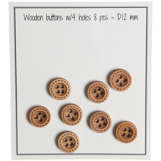 Boutons en bois - Round Groove - Motif couture - 8 pièces - Go Handmade