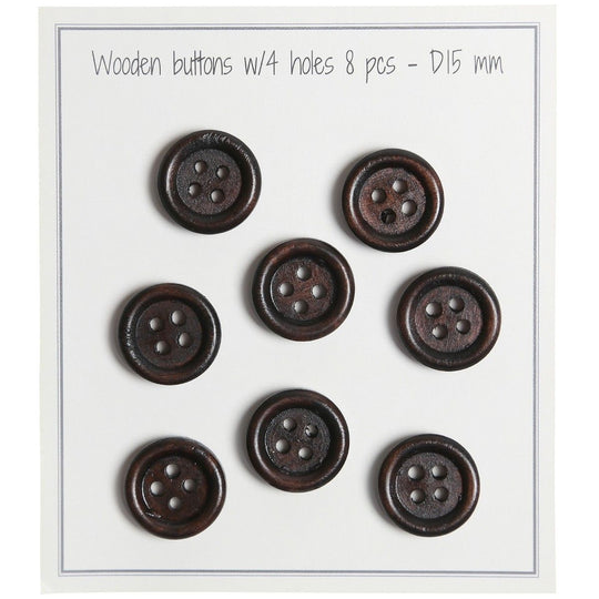 Boutons en bois - Round Groove - Foncés - 8 pièces - Go Handmade