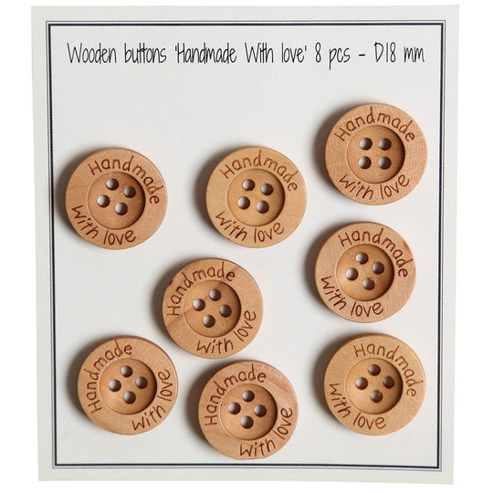 Boutons en bois - Handmade with Love - 18 mm - Go Handmade
