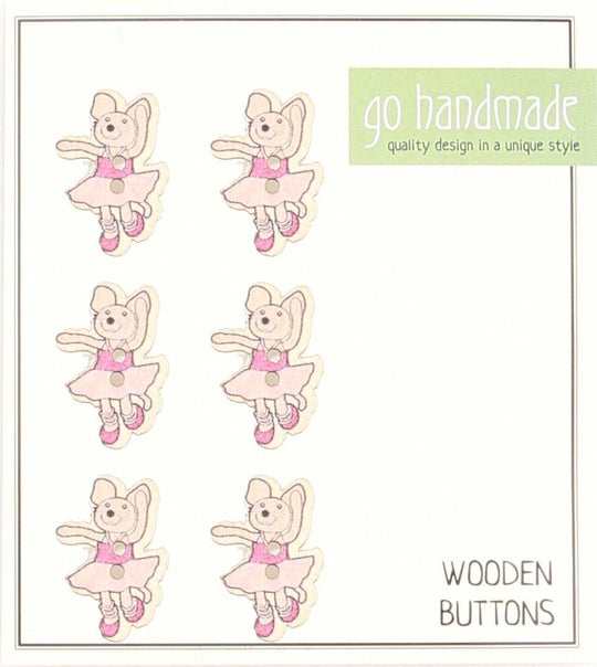 Boutons en bois - Emily la souris - 6 pcs - Go Handmade