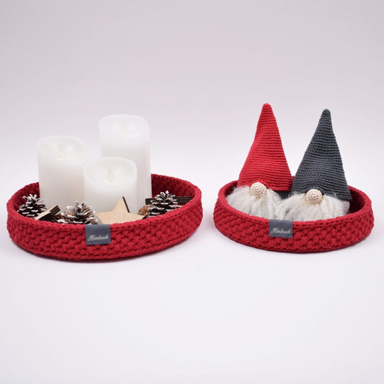 Corbeille décorative  avec fond en cuir rond - Noël